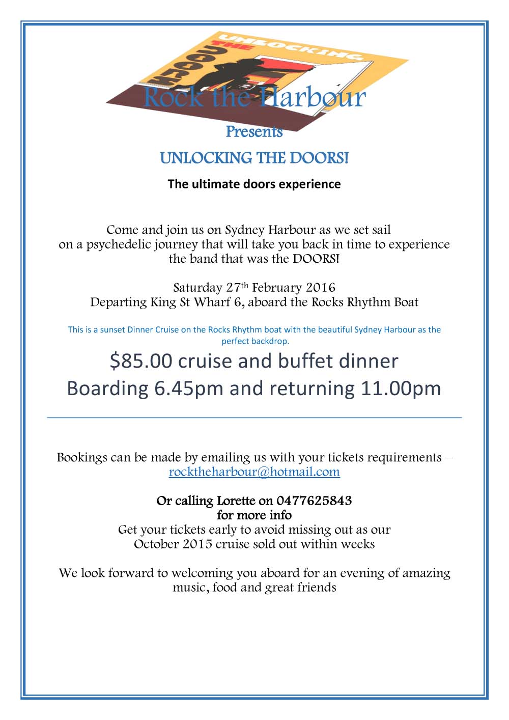 Doors SYDNEY HARBOUR CRUISE 2016 flyers